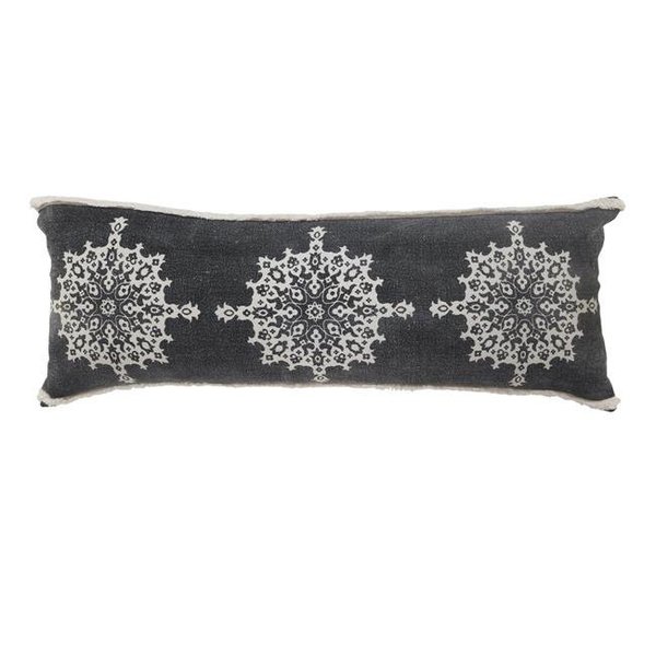 Lr Home LR Home PILLO07657BLK1230 Casual Floral Mandala Medallion Lumbar Rectangle Pillow with Tufted Border - 36 x 14 in. PILLO07657BLK1230